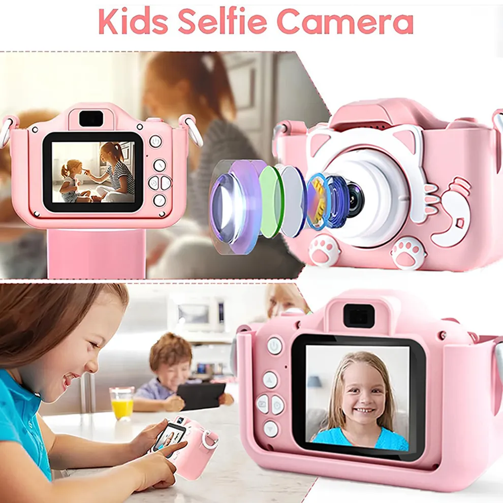 Kids Camera Toys Mini Camera Kids Digital Camera With Video Cartoon Soft Silicone Cover 32GB SD Card For Boy Girl Christmas Gift