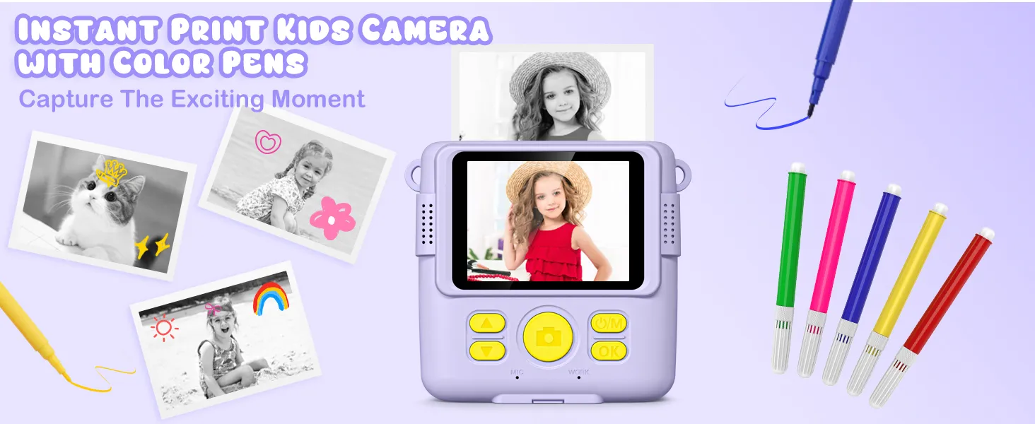 Kids Digital Camera 1080P HD Instant Print Camera Portable Camera Toy with 32GB Card Gift For Boys Girls 3-12