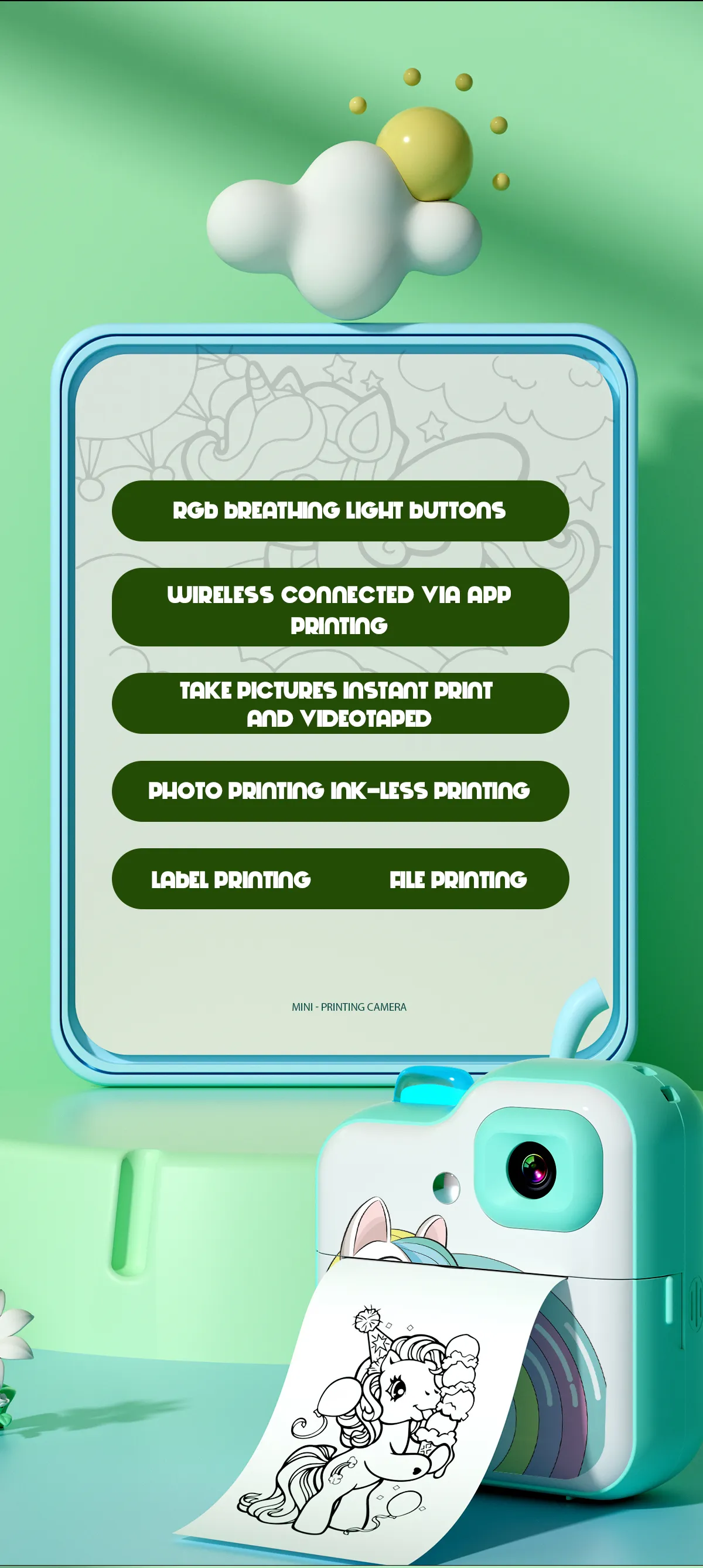 Kids Digital Camera For Photograph Mini Thermal Printer Photo Instant Print Children Video Camera Toys Festival Birthday Gifts