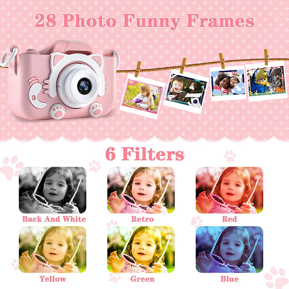 Kids Camera Toys Mini Camera Kids Digital Camera With Video Cartoon Soft Silicone Cover 32GB SD Card For Boy Girl Christmas Gift