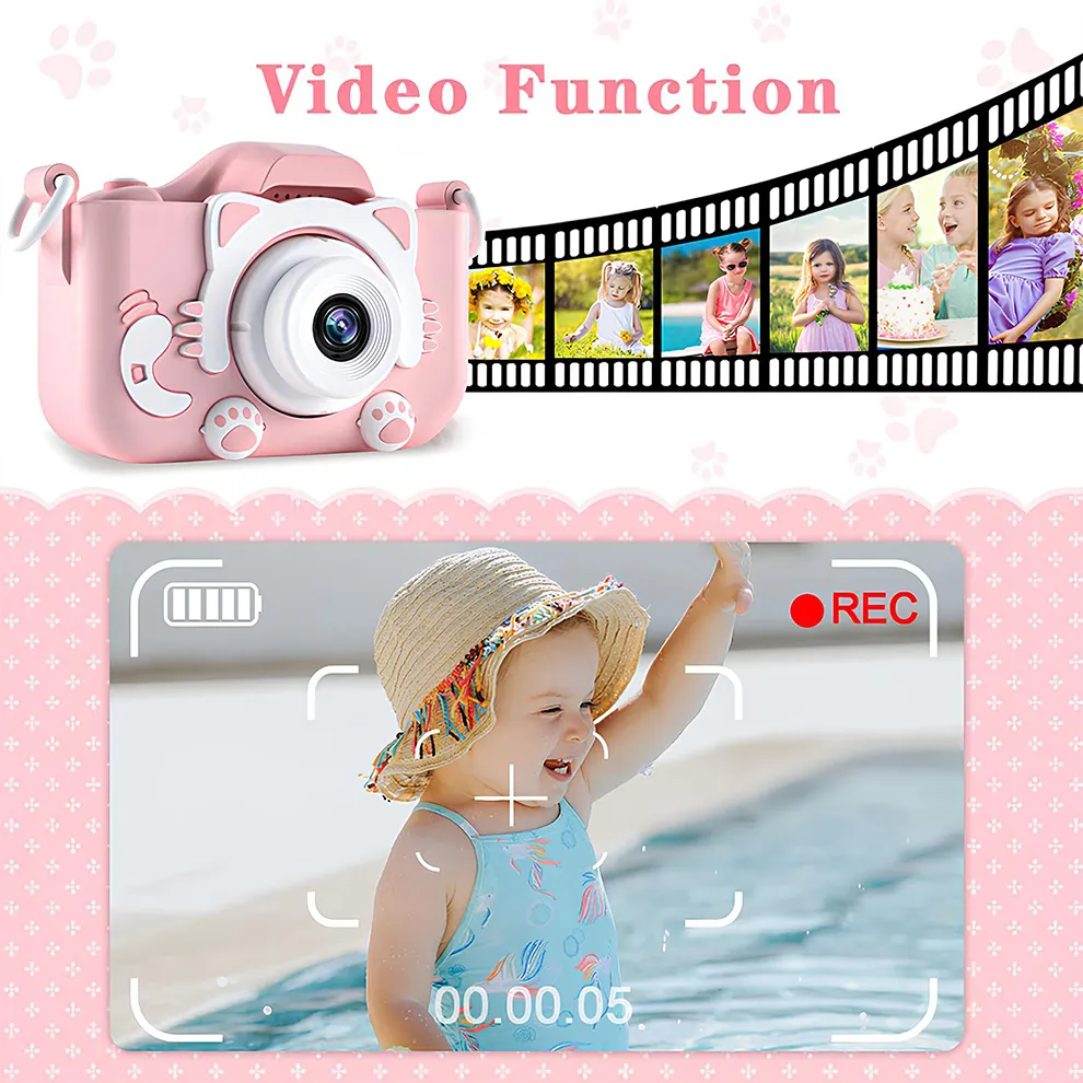 Kids Camera Toys Mini Camera Kids Digital Camera With Video Cartoon Soft Silicone Cover 32GB SD Card For Boy Girl Christmas Gift