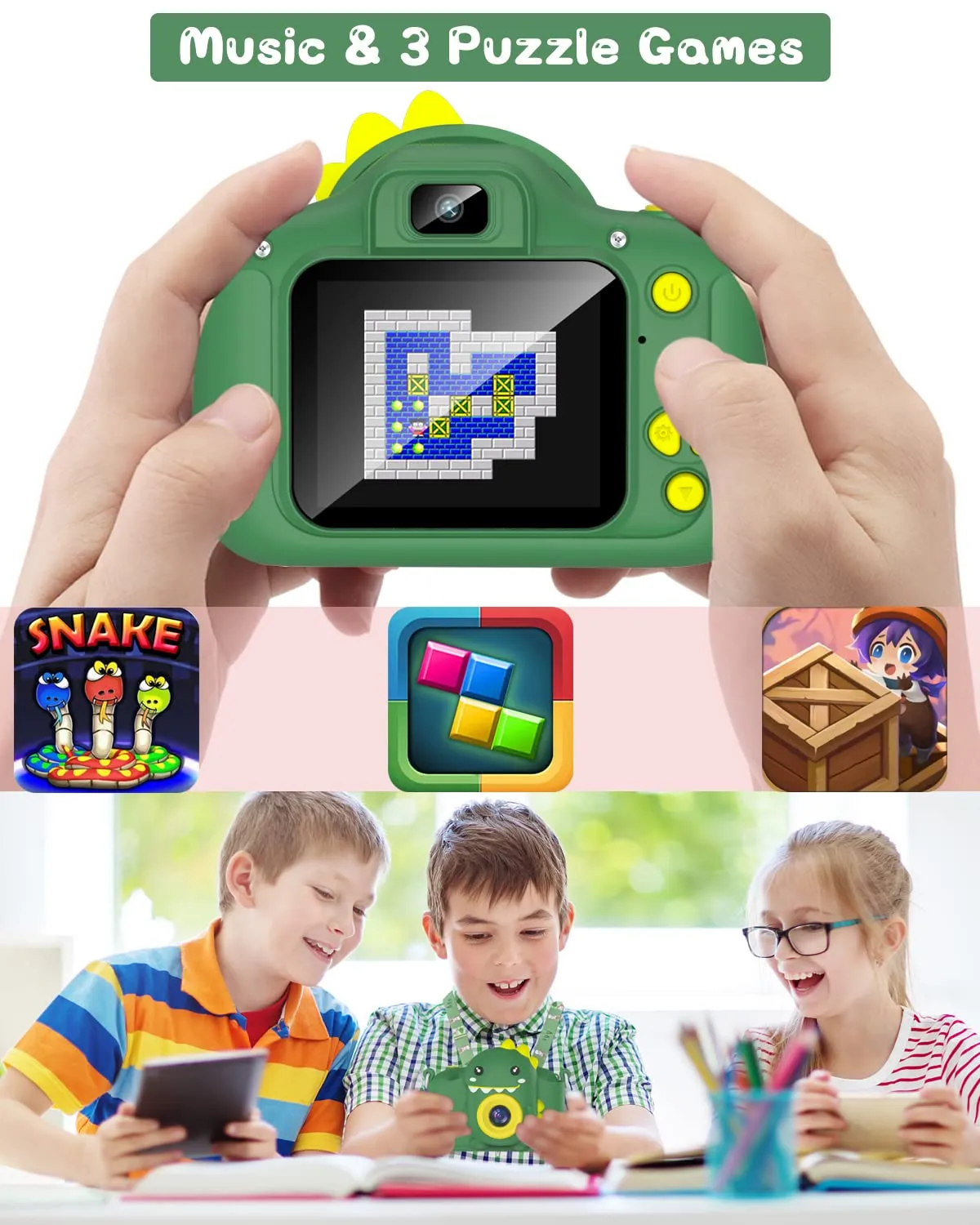 Kids Dinosaur Camera Portable Selfie Camera 1080P HD Digital Camera With 32GB Card Gift For Children Aged 3-12