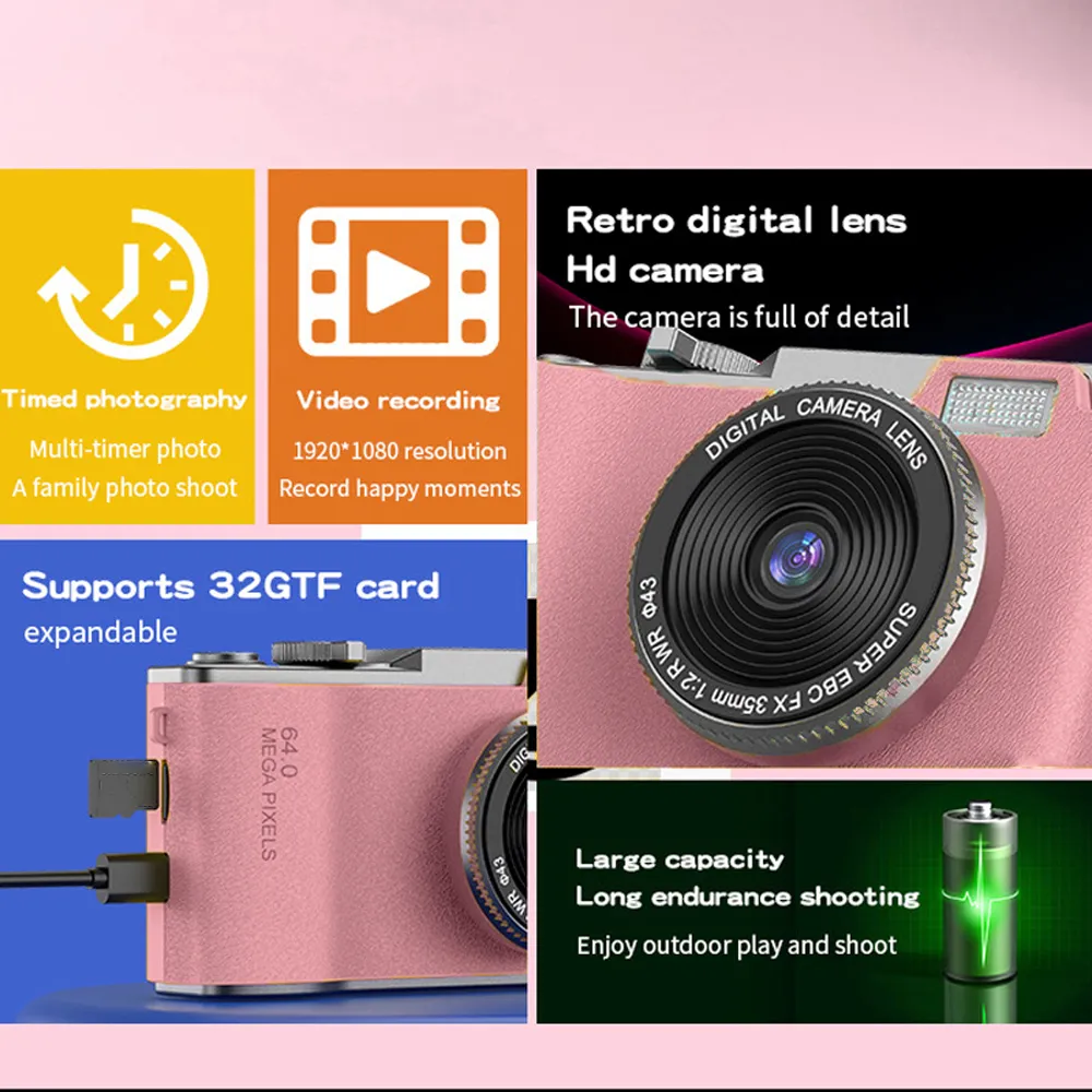 CCD Digital Camera, Retro CCD Camera Toy,Multi- functional Simulated Game Toy, HD Front and Rear Dual Camera for Boys and Girls
