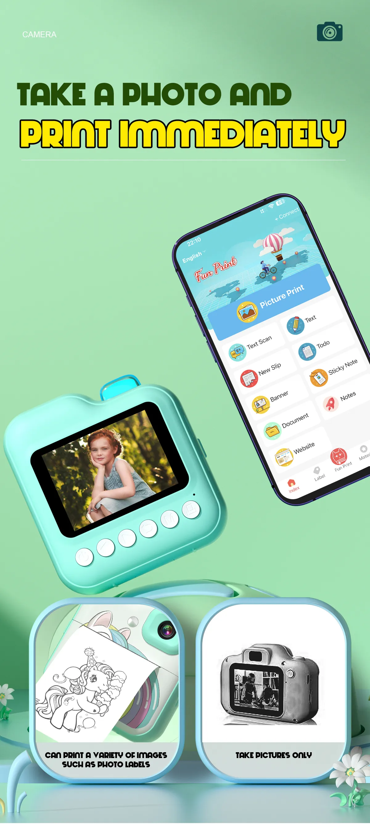 Kids Digital Camera For Photograph Mini Thermal Printer Photo Instant Print Children Video Camera Toys Festival Birthday Gifts