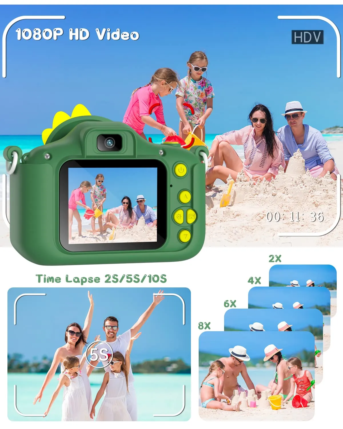 Kids Dinosaur Camera Portable Selfie Camera 1080P HD Digital Camera With 32GB Card Gift For Children Aged 3-12