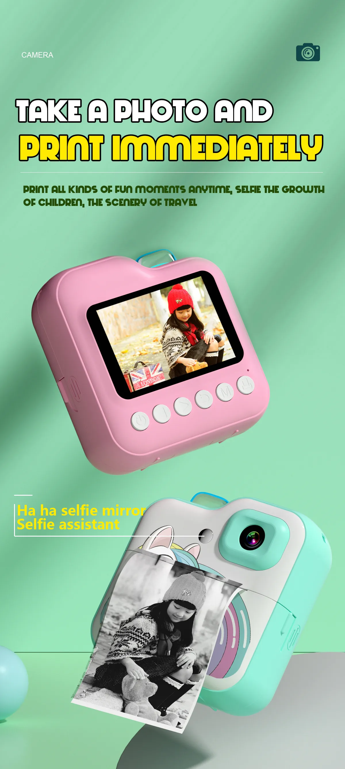 Kids Digital Camera For Photograph Mini Thermal Printer Photo Instant Print Children Video Camera Toys Festival Birthday Gifts
