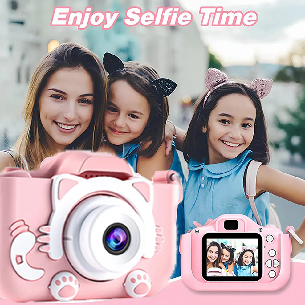 Kids Camera Toys Mini Camera Kids Digital Camera With Video Cartoon Soft Silicone Cover 32GB SD Card For Boy Girl Christmas Gift