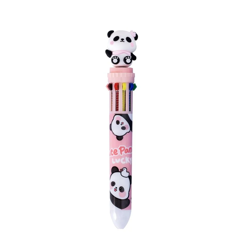 0.5mm Cartoon Panda Ballpoint Pen 10 In 1 Cute Colorful Ink Gel Pen Press-type Multifunction Journal Pens Office Supplies