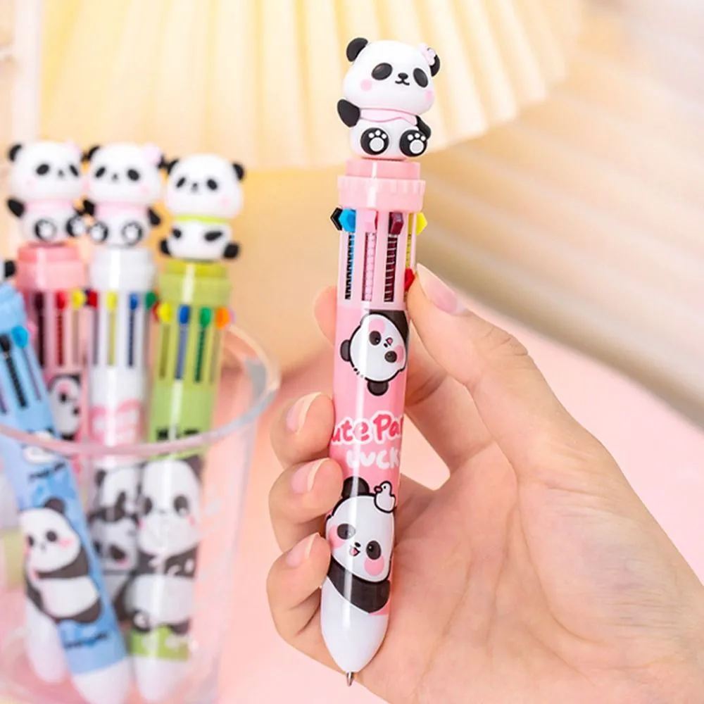 0.5mm Cartoon Panda Ballpoint Pen 10 In 1 Cute Colorful Ink Gel Pen Press-type Multifunction Journal Pens Office Supplies