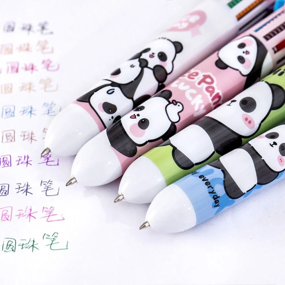 0.5mm Cartoon Panda Ballpoint Pen 10 In 1 Cute Colorful Ink Gel Pen Press-type Multifunction Journal Pens Office Supplies