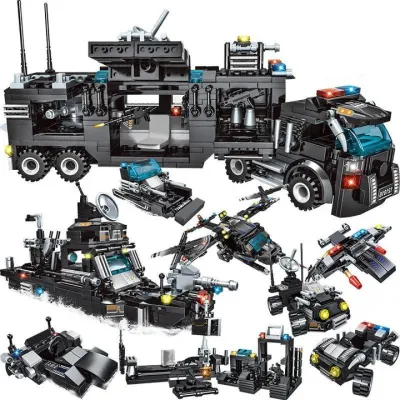 Military helicopter construction game and police car