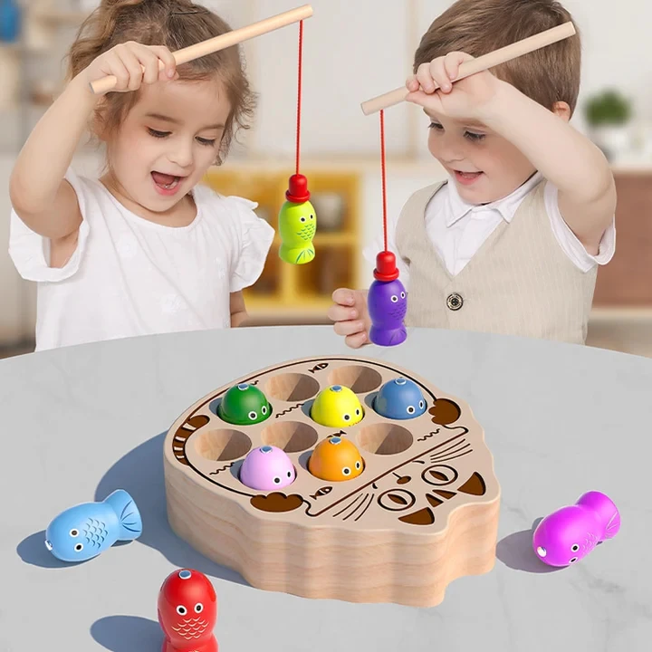 Wooden magnetic fishing game