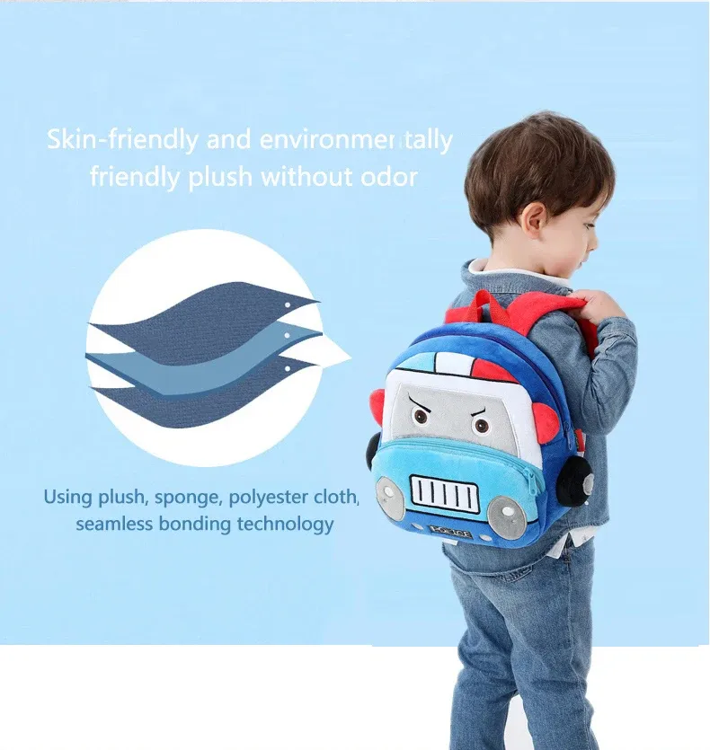 Stereo cartoon car backpack boy girl 2-4 years old kindergarten school bag kids backpack plush backpack