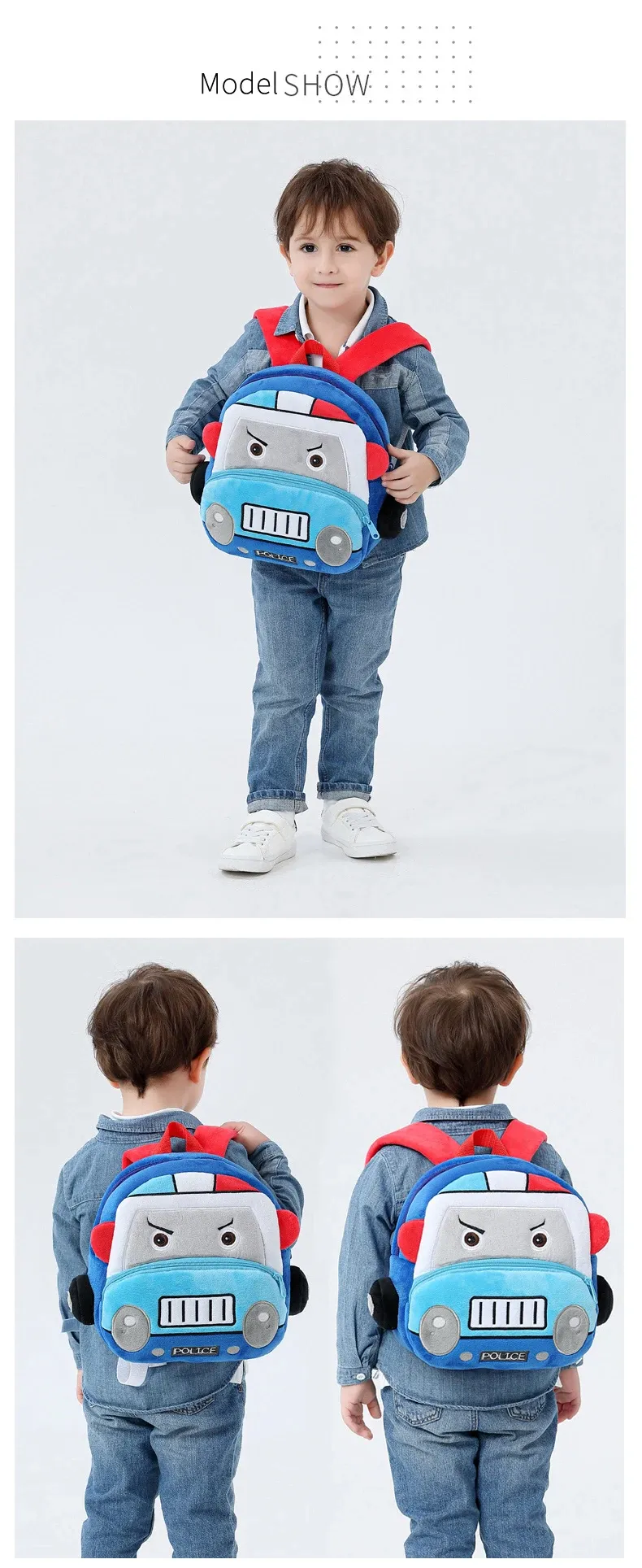 Stereo cartoon car backpack boy girl 2-4 years old kindergarten school bag kids backpack plush backpack