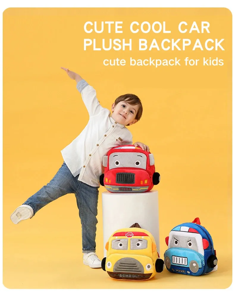 Stereo cartoon car backpack boy girl 2-4 years old kindergarten school bag kids backpack plush backpack