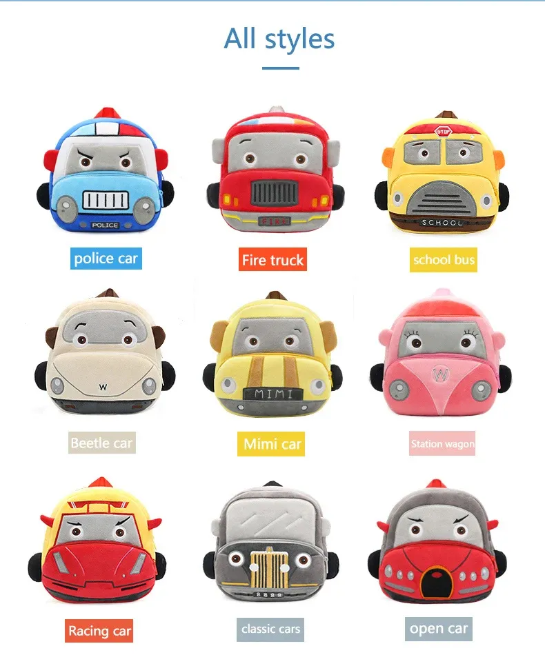 Stereo cartoon car backpack boy girl 2-4 years old kindergarten school bag kids backpack plush backpack