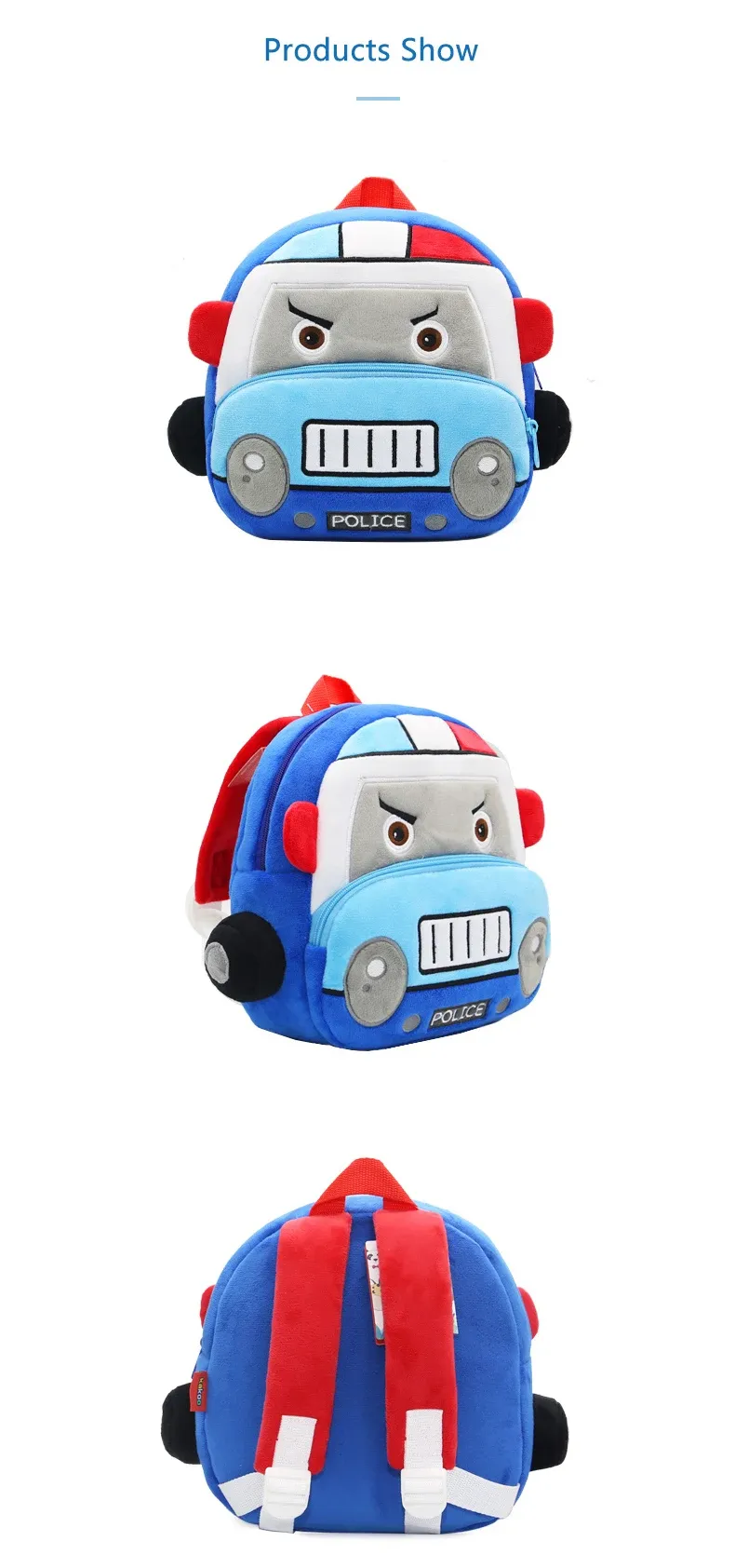 Stereo cartoon car backpack boy girl 2-4 years old kindergarten school bag kids backpack plush backpack