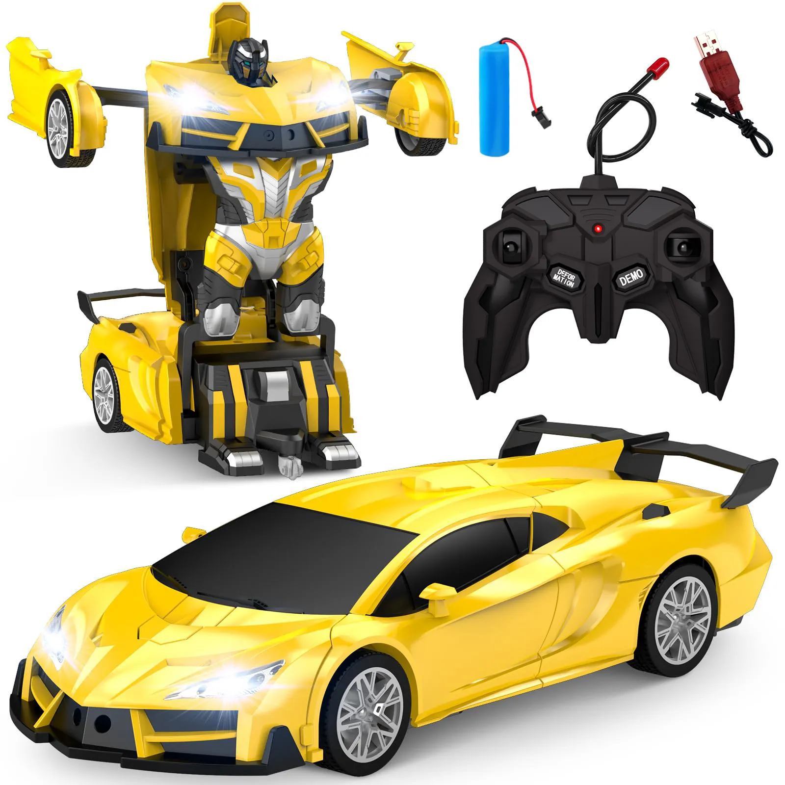 1:18 RC Car 2 In 1 Remote Control Transformation Car Robots 360 ° Rotation Drift with Led Light Electric Racing Toy for Boy Girl