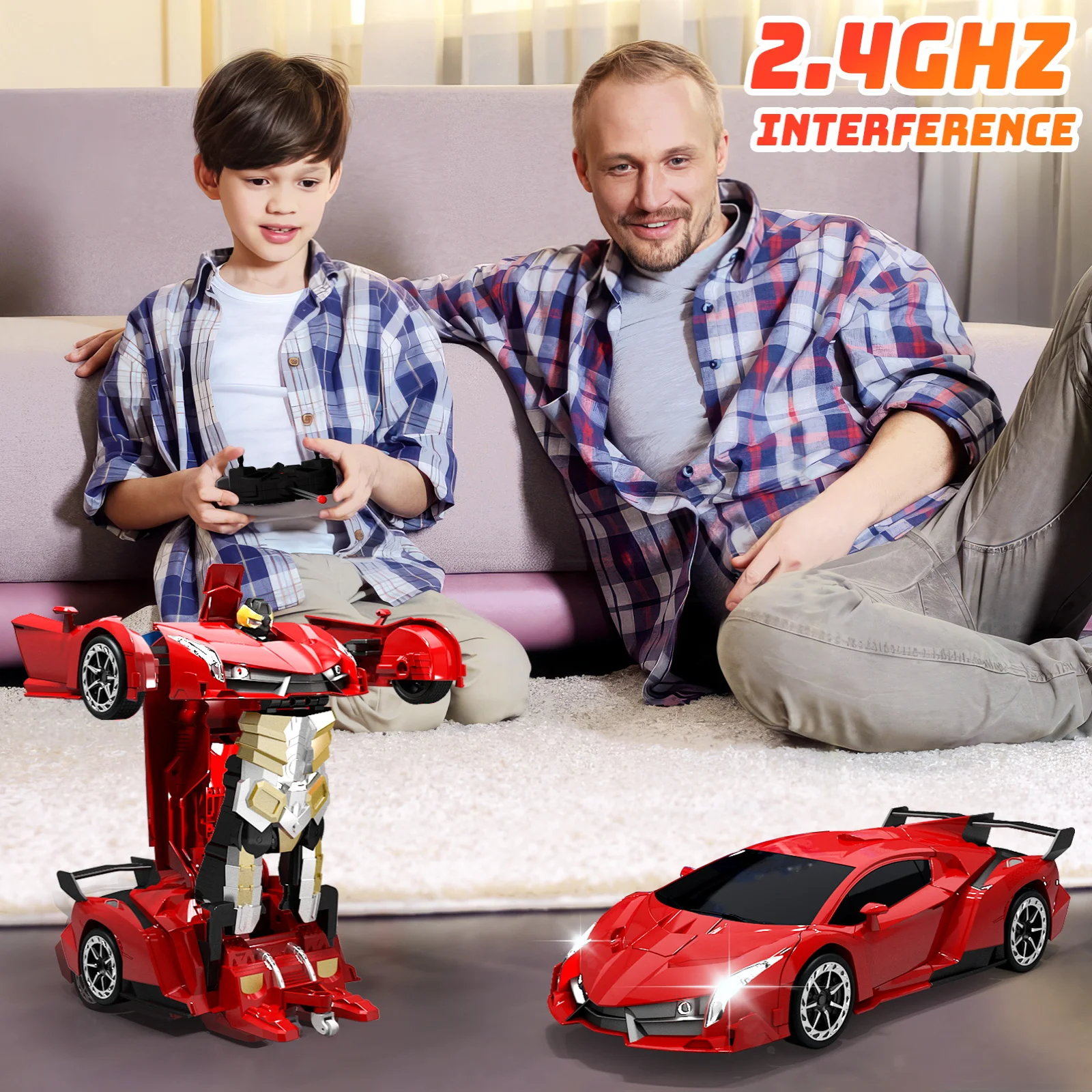 1:18 RC Car 2 In 1 Remote Control Transformation Car Robots 360 ° Rotation Drift with Led Light Electric Racing Toy for Boy Girl