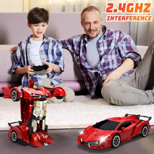 1:18 RC Car 2 In 1 Remote Control Transformation Car Robots 360 ° Rotation Drift with Led Light Electric Racing Toy for Boy Girl