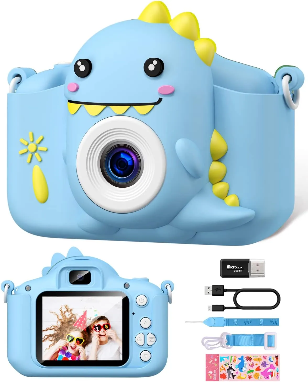 Kids Dinosaur Camera Portable Selfie Camera 1080P HD Digital Camera With 32GB Card Gift For Children Aged 3-12