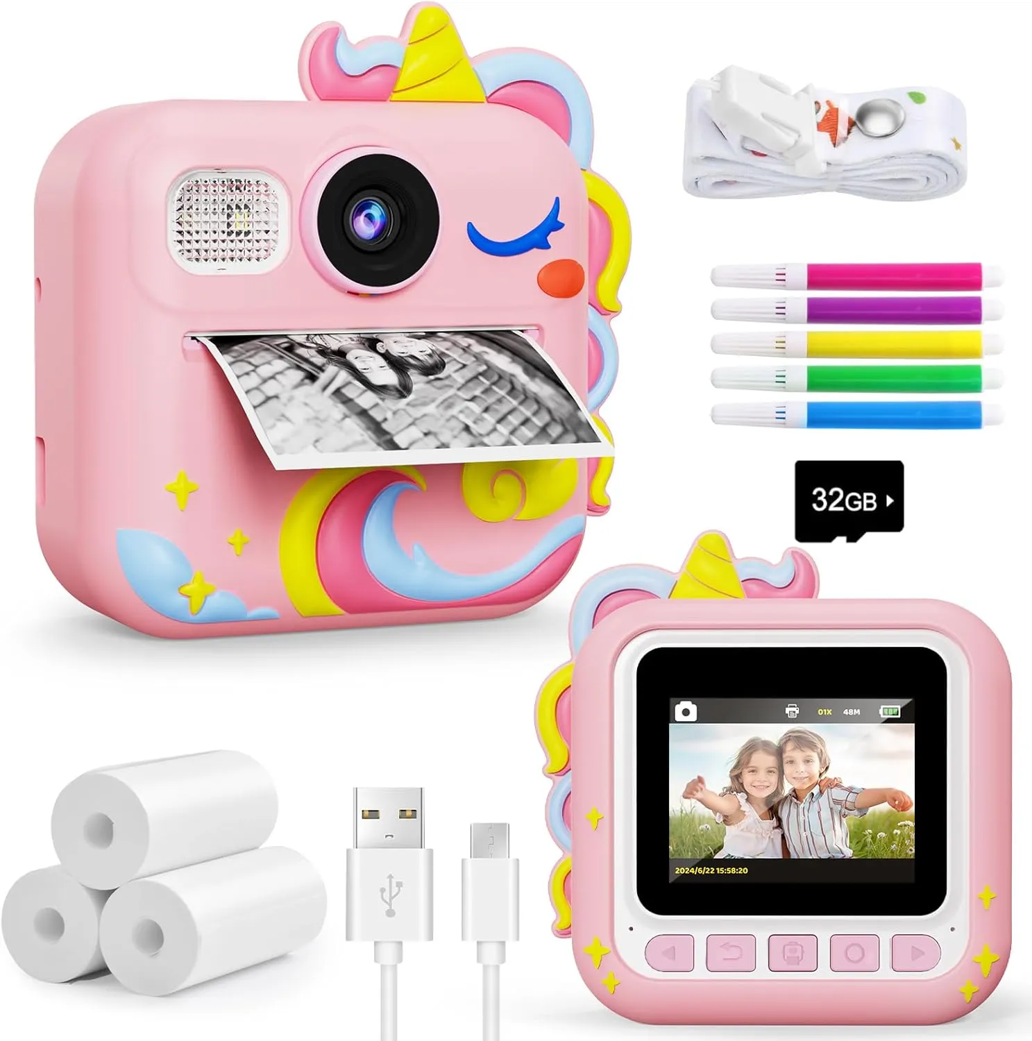 Kids Camera Instant Print, Toddler Cameras Christmas Birthday Gifts for Girls Age 3-12, Digital Video Instant Print Camera