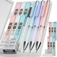 3PCS pastel Mechanical pencil set, 0.9 mechanical pencil, 6 tubes HB lead 0.9mm, 3PCS eraser and 9PCS eraser filler