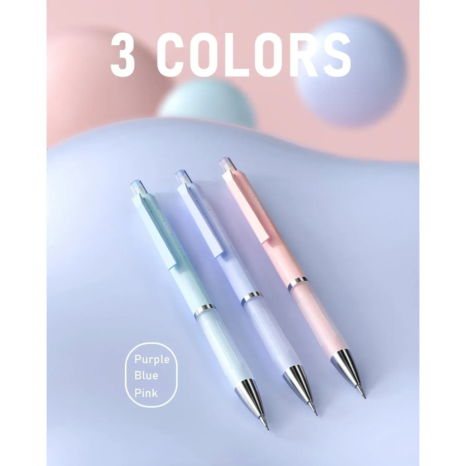 3PCS pastel Mechanical pencil set, 0.9 mechanical pencil, 6 tubes HB lead 0.9mm, 3PCS eraser and 9PCS eraser filler