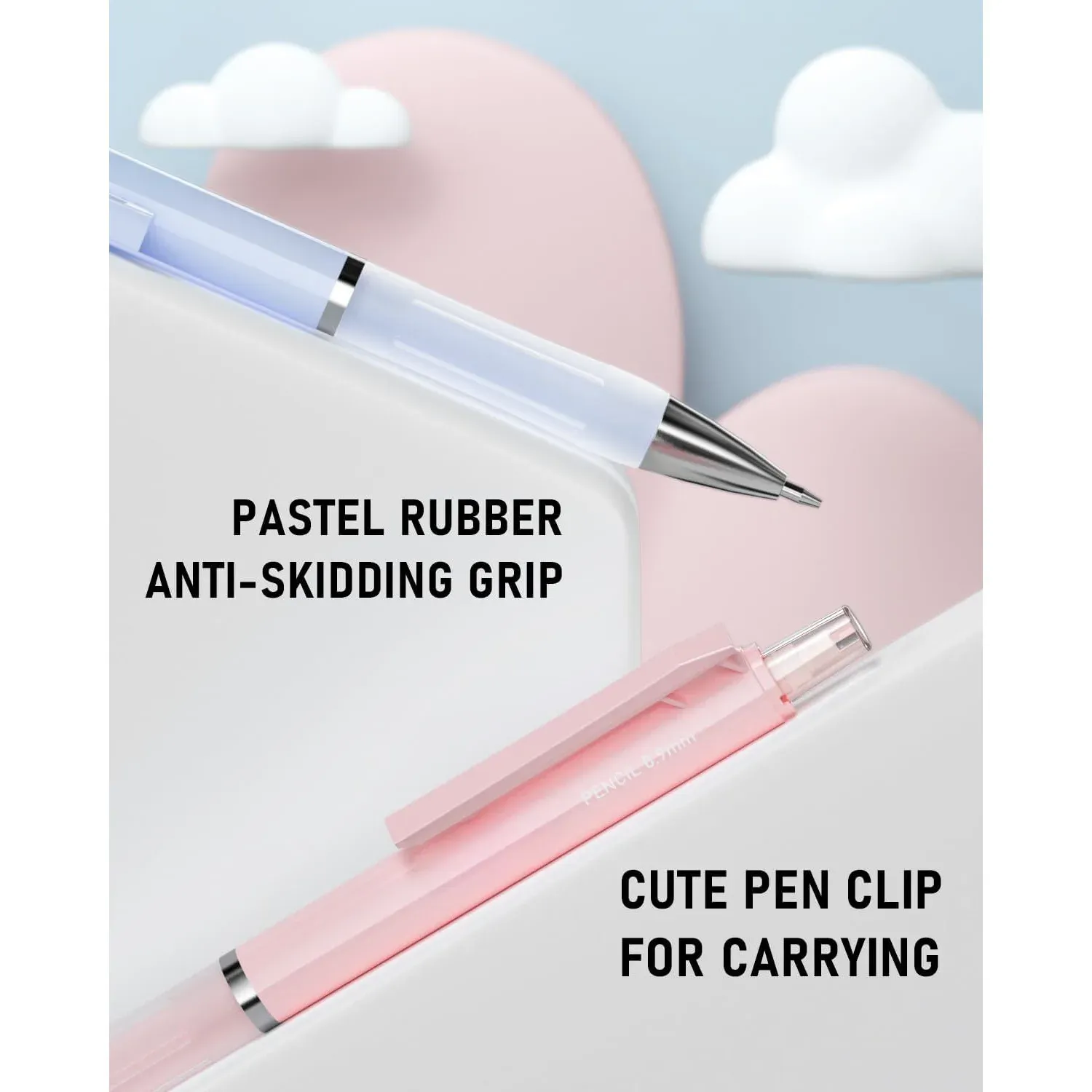 3PCS pastel Mechanical pencil set, 0.9 mechanical pencil, 6 tubes HB lead 0.9mm, 3PCS eraser and 9PCS eraser filler