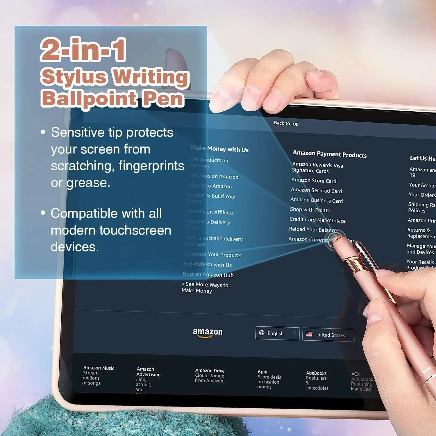 6-pack ballpoint pen 2-in-1 Stylus Retractable ballpoint pen with stylus tip, metal stylus touch screen