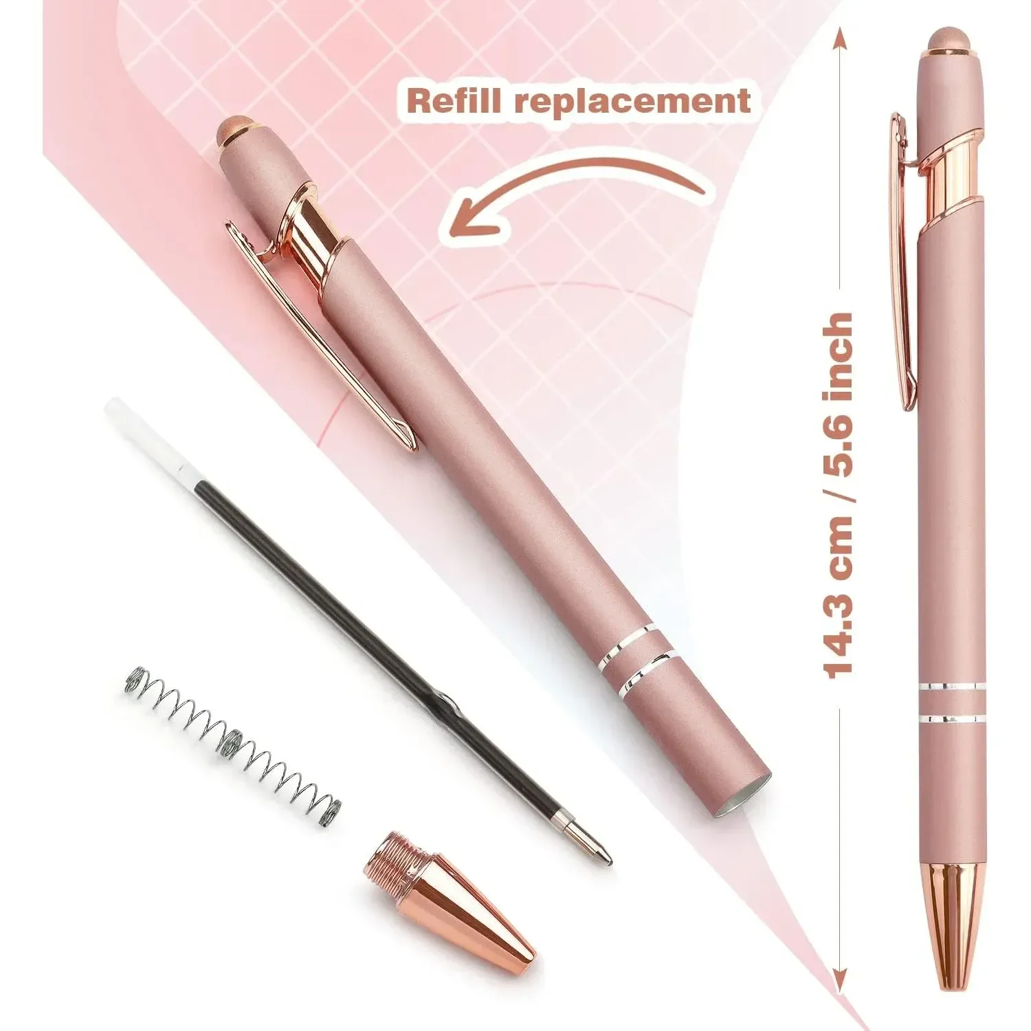 6-pack ballpoint pen 2-in-1 Stylus Retractable ballpoint pen with stylus tip, metal stylus touch screen