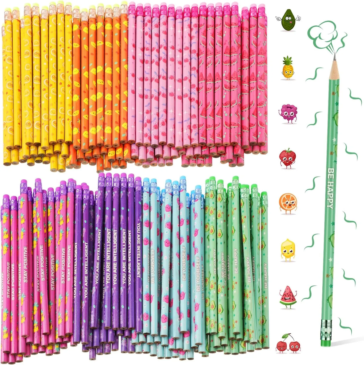 200 Pcs Smelly Pencils for Kids Inspirational H Pencils with Erasers Cylinder Colorful Fun Wood Pencils Motivational Graphite
