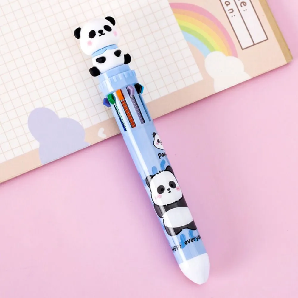 0.5mm Cartoon Panda Ballpoint Pen 10 In 1 Cute Colorful Ink Gel Pen Press-type Multifunction Journal Pens Office Supplies