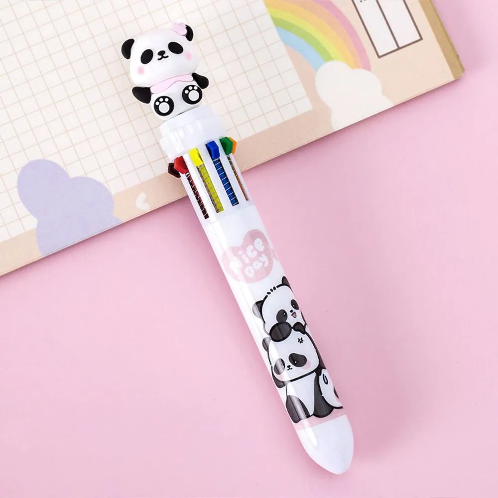 0.5mm Cartoon Panda Ballpoint Pen 10 In 1 Cute Colorful Ink Gel Pen Press-type Multifunction Journal Pens Office Supplies