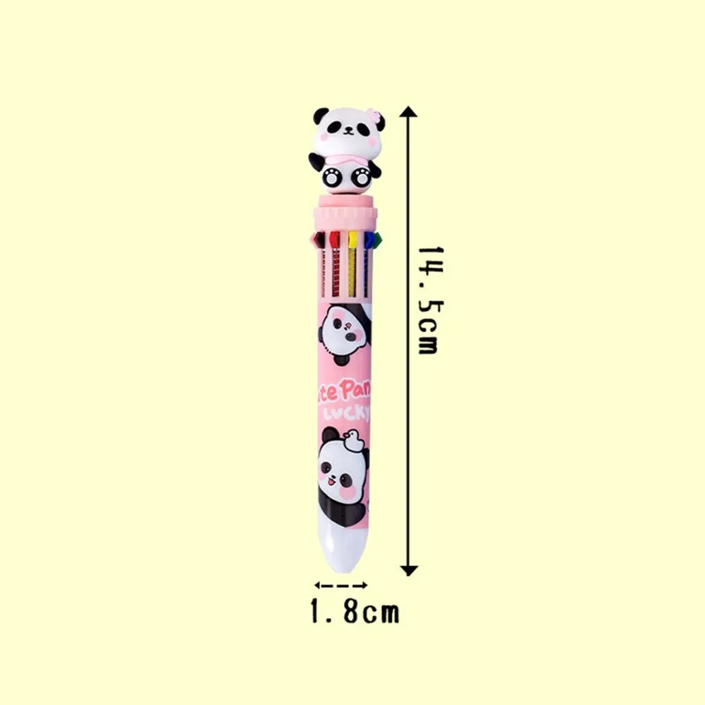 0.5mm Cartoon Panda Ballpoint Pen 10 In 1 Cute Colorful Ink Gel Pen Press-type Multifunction Journal Pens Office Supplies