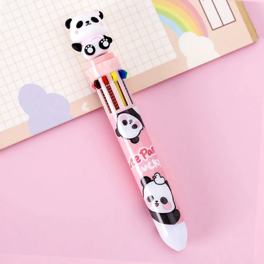0.5mm Cartoon Panda Ballpoint Pen 10 In 1 Cute Colorful Ink Gel Pen Press-type Multifunction Journal Pens Office Supplies