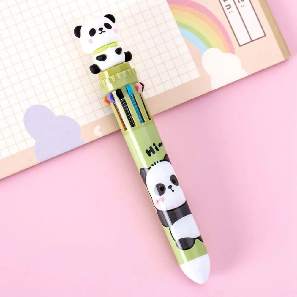 0.5mm Cartoon Panda Ballpoint Pen 10 In 1 Cute Colorful Ink Gel Pen Press-type Multifunction Journal Pens Office Supplies