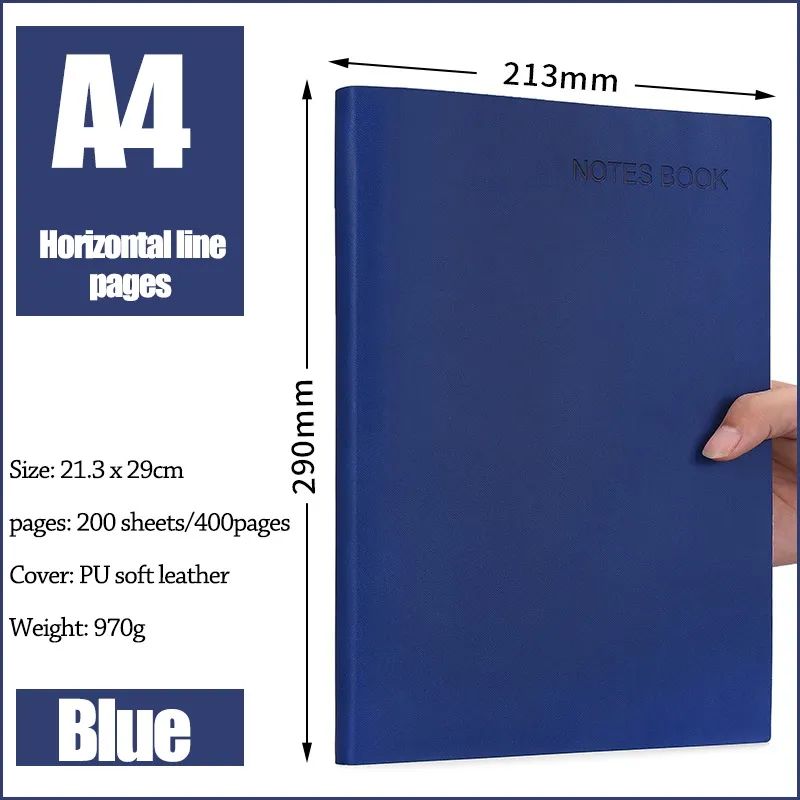 A4 A5 400pages/160pages Soft Leather Thickened Notebook Work Meeting Classroom Record Book Diary Horizontal Line Inside Page