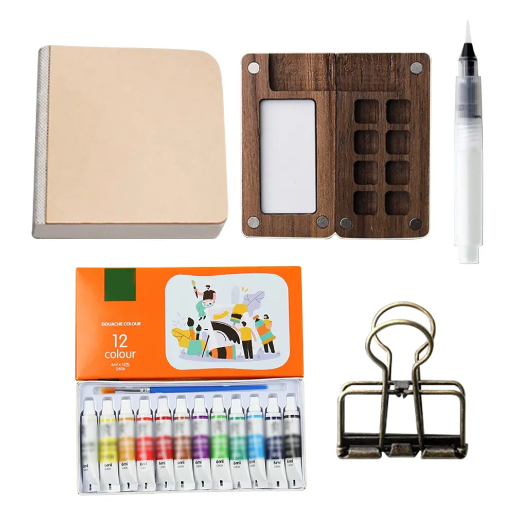 Portable Travel Watercolor Set Schmincke Watercolor 12/24 Colors Mini Walnut Paint Box Sketchbook Student Outing Art Supplies