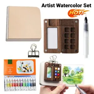 Portable Travel Watercolor Set Schmincke Watercolor 12/24 Colors Mini Walnut Paint Box Sketchbook Student Outing Art Supplies