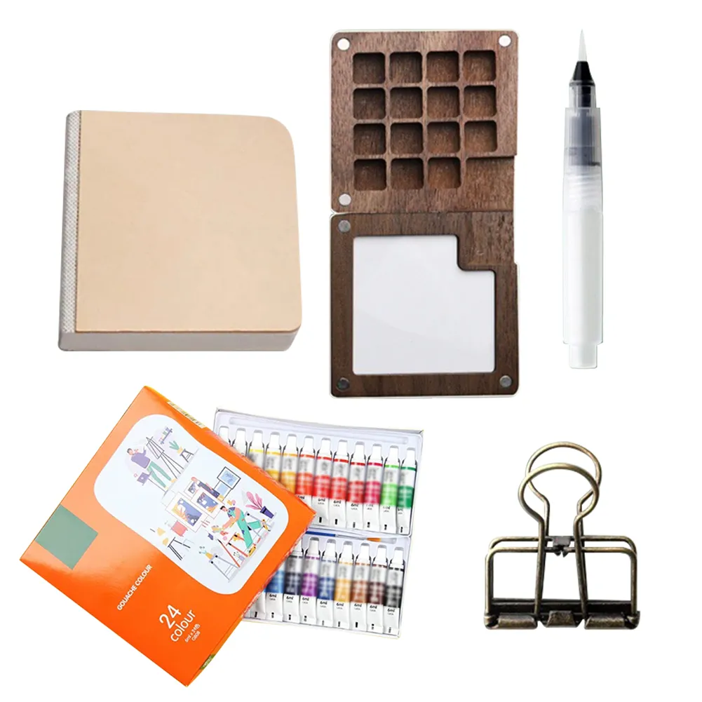 Portable Travel Watercolor Set Schmincke Watercolor 12/24 Colors Mini Walnut Paint Box Sketchbook Student Outing Art Supplies