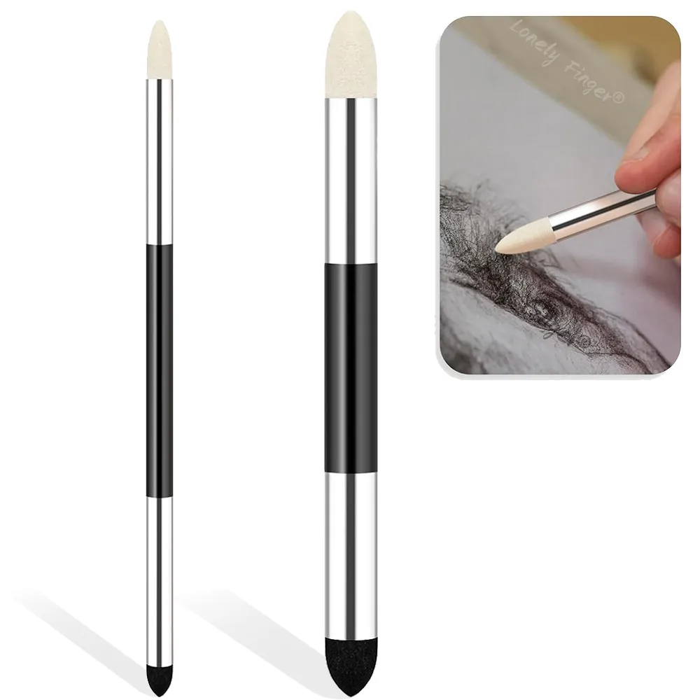 2pcs Artist Blending Sponge Pen Dual Tip Washable Sketch Rubbing Sponge Brush Reusable Drawing Art Soft Pastel Blending Tools