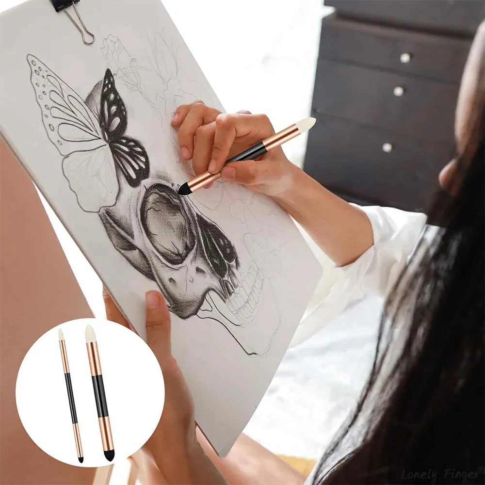 2pcs Artist Blending Sponge Pen Dual Tip Washable Sketch Rubbing Sponge Brush Reusable Drawing Art Soft Pastel Blending Tools