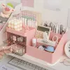 Desktop Transparent Cosmetics Storage Box Desktop Organizer with Drawers Pen Holder Stationary Storage Rack for Office Desks