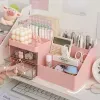 Desktop Transparent Cosmetics Storage Box Desktop Organizer with Drawers Pen Holder Stationary Storage Rack for Office Desks
