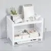 1PC PP Desktop Double Layer Storage Rack Rectangular White Organizing Student Desk Office Cosmetics Stationery