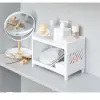 1PC PP Desktop Double Layer Storage Rack Rectangular White Organizing Student Desk Office Cosmetics Stationery