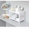 1PC PP Desktop Double Layer Storage Rack Rectangular White Organizing Student Desk Office Cosmetics Stationery