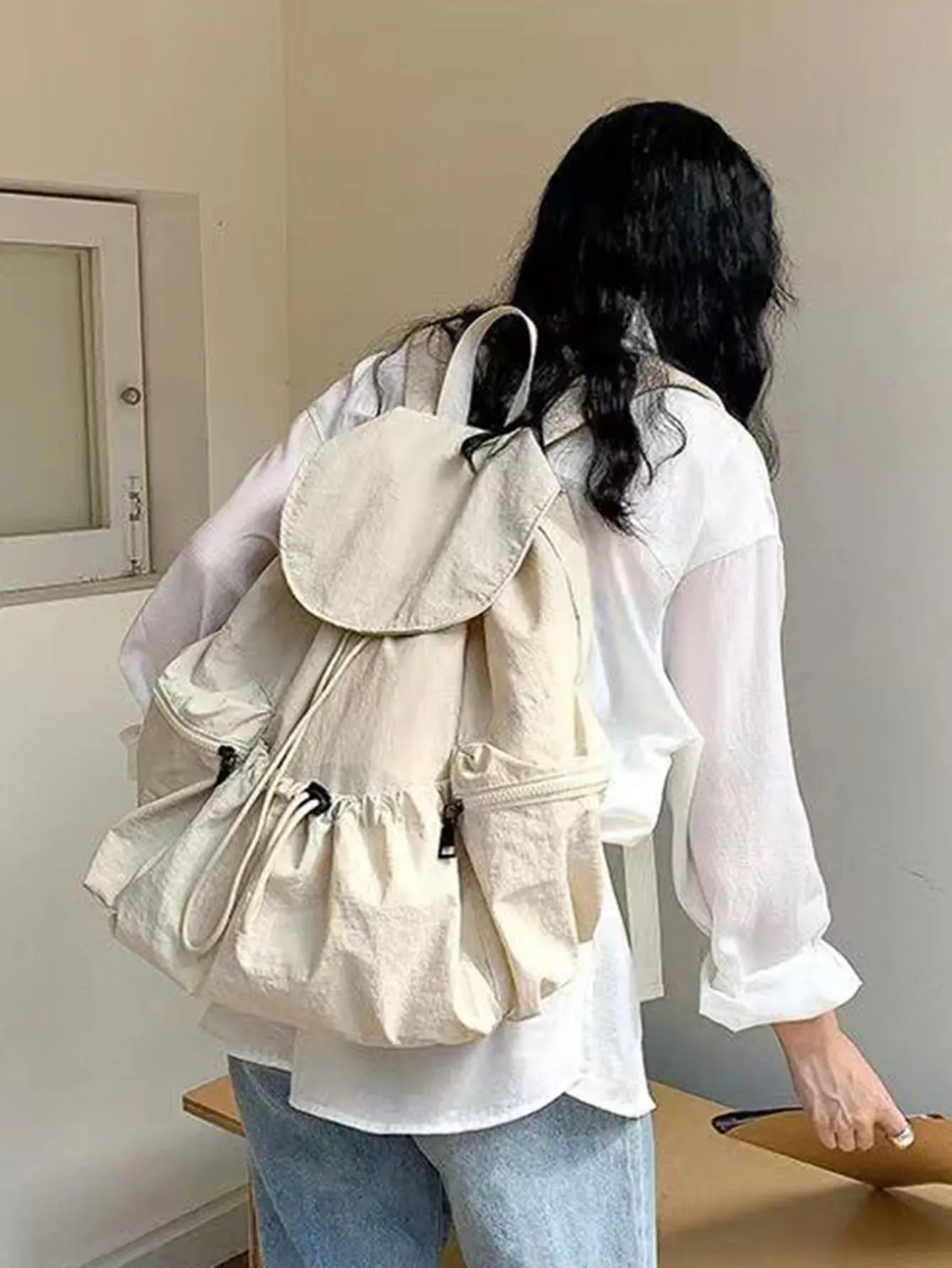 Fashionable Large Capacity Drawstring Backpack Casual Lightweight Men's Women's Can Backpack Washing Fabric