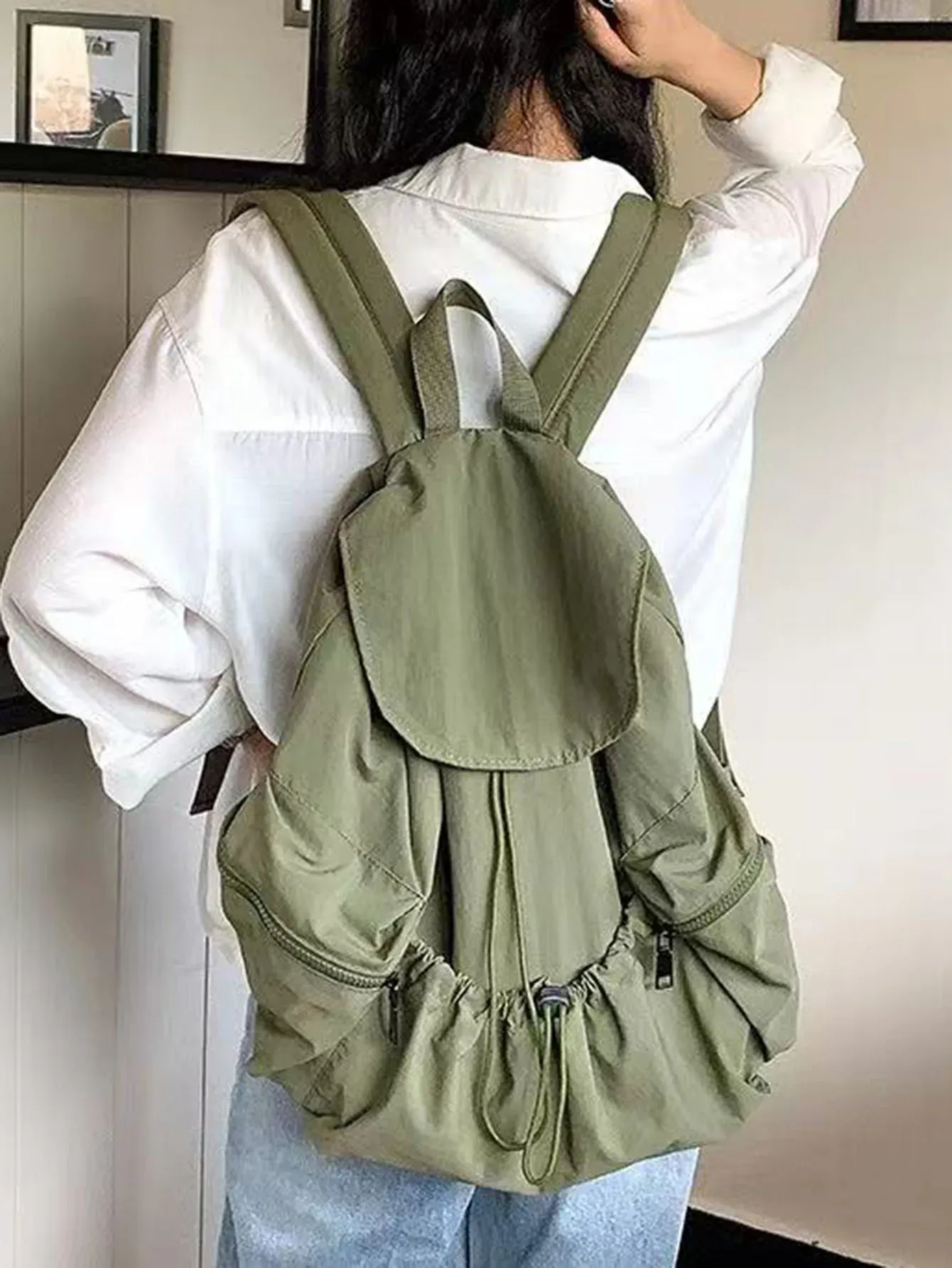 Fashionable Large Capacity Drawstring Backpack Casual Lightweight Men's Women's Can Backpack Washing Fabric
